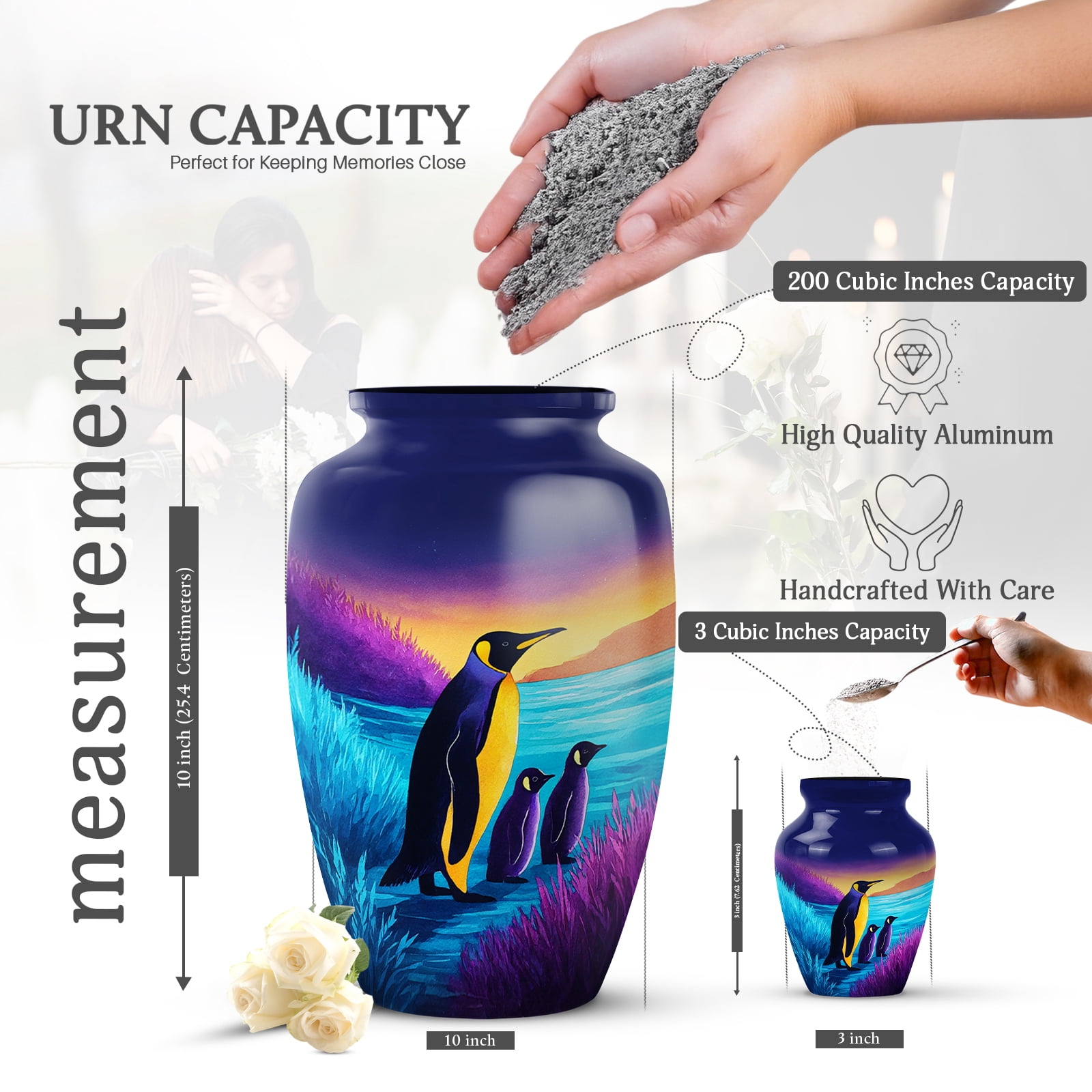 KARYLIZ Penguin Urns For Human Ashes Adult Female - Cremation Urns for Human Ashes - Burial Penguin Paradise Urn for Women & Men - Memorial Gift for Grandfather - Large - 10 Inch