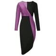 thumbnail image 4 of Herrnalise Women's Colorblocking Sexy Long Sleeve Wrap Dresses S-3XL, 4 of 6