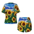 thumbnail image 6 of "Wukai Landscape With Sunflowers Women's Pajama Set - Short-Sleeve Top and Shorts with Elastic Waistband and Pockets for Loungewear, Yoga, and Casual Wear-, 6 of 8