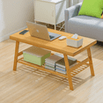 thumbnail image 4 of MoNiBloom Bamboo Dual Tier Coffee Tea Table with Open Storage Shelf, Natural, for Living Room Sitting Room, 4 of 11
