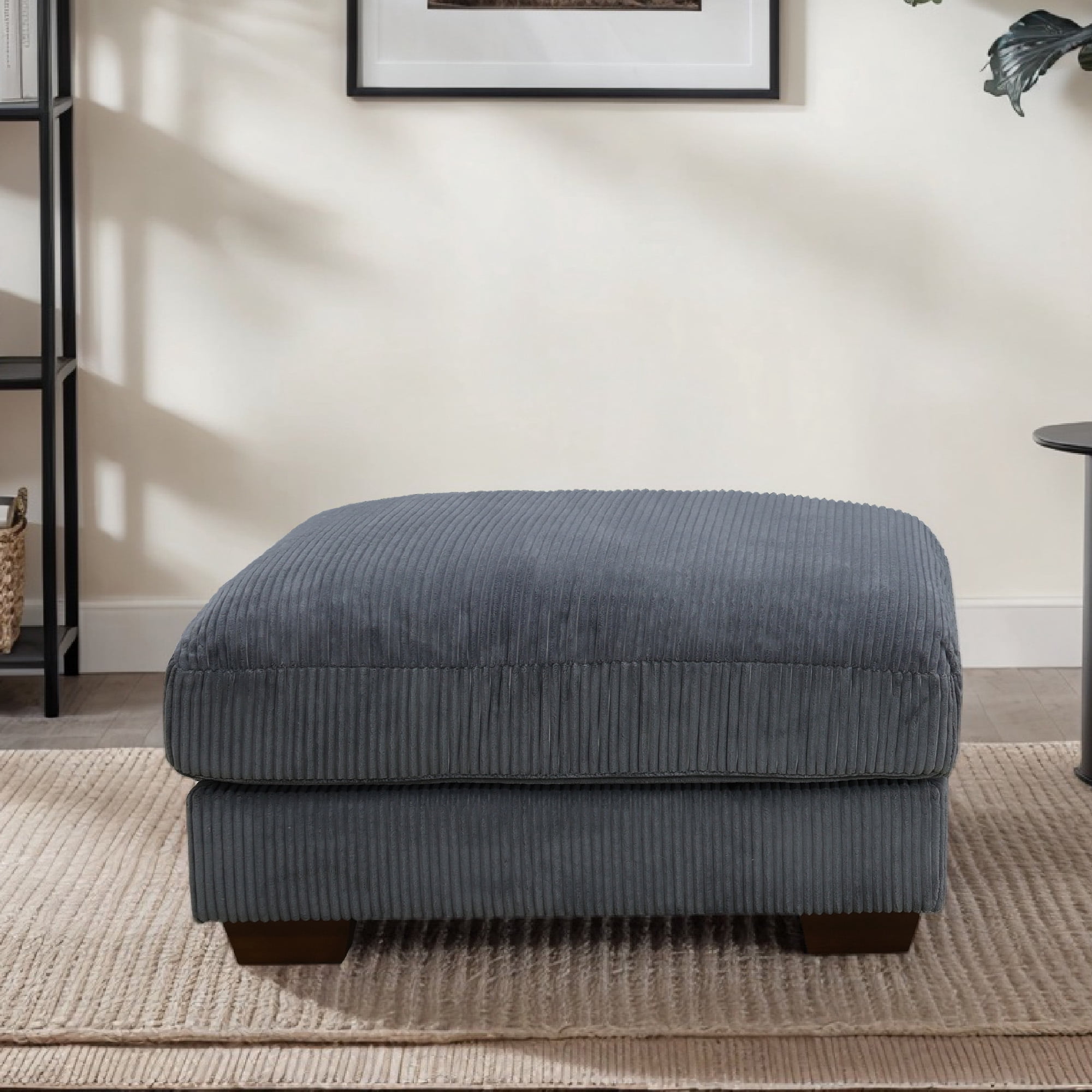 Large Oversized Ottoman Bench for Living Room, No Assembly Needed, Charcoal Corduroy