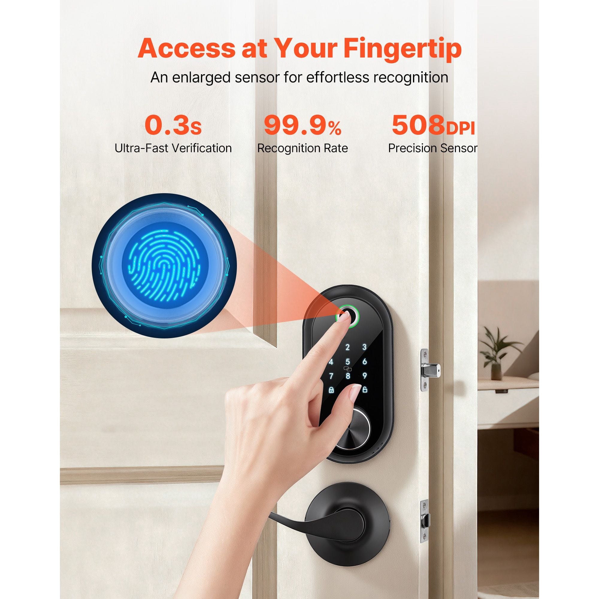 Fingerprint Door Lock Set with Handles Touchscreen 50 Fingerprints 100 User Codes IC Cards for Home Matte Black