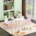thumbnail image 2 of PAPROOS Kids Table and 2 Chairs Set, 3 Pieces Wood Activity Table Drawing Play Table and Animal Chairs Set, Toddler Adorable Study Desk Table Chairs Set for Playroom or Nursery, Pink, 2 of 11
