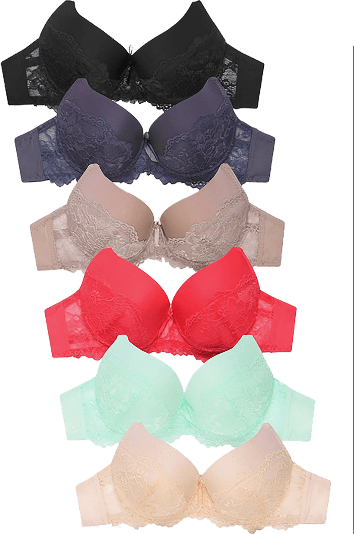 6 pieces of Pushup Underwired Lace Lady's Gentle Push Up Bra A B C Cup