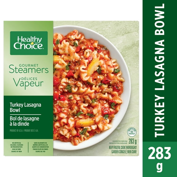 Healthy Choice Gourmet Steamers Turkey Lasagna Bowl - No Artificial Colours, Flavours, or Preservatives - High in Fibre - Source of Iron - 283 g (1 x 283 g), Healthy Choice Gourmet Steamers Turkey Lasagna Bowl 283g