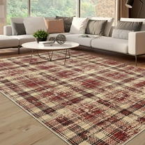 GlowSol 10'x13' Washable Area Rugs for Living Room Modern Farmhouse Plaid Rug Non-Slip Low Pile Large Rug Floor Cover, Red