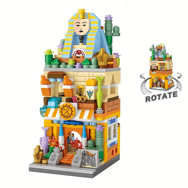 Street Sphinx Pharaoh Antique Shop Store Architecture 3D Model Mini Blocks Bricks Building Toy For Children Christmas Gift