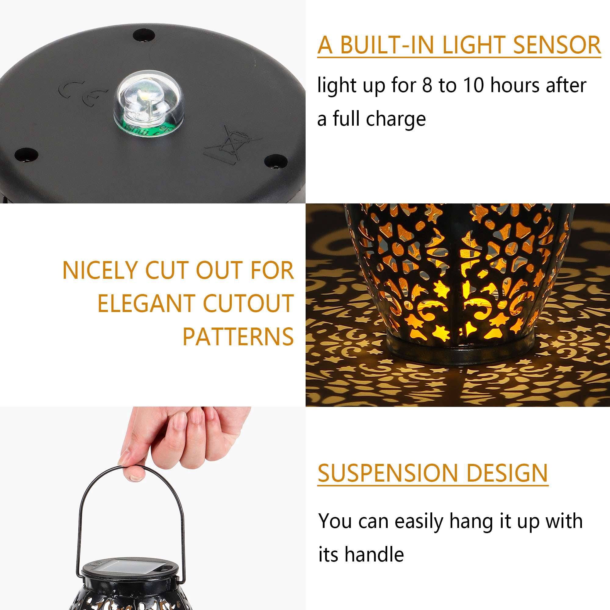 Spencer Solar Lanterns Outdoor Hanging Solar Lights Waterproof LED Lights with Shepherd Hook Decorative Landscape Stake Lights for Patio Garden Yard Pathway