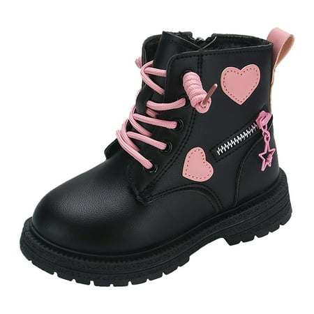 

Xiulive Little Girls Girls Combat Boots Combat Boots On Cute Dress Booties Leather Lace Up Color Matching Side Zipper Boots Black 7Y-8Y