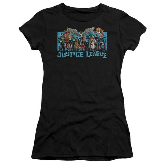 JLA Justice League League Lineup S/S Junior Women's T-Shirt Sheer Black