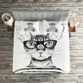 thumbnail image 2 of Ambesonne Black White Quilted Coverlet 3 Pcs, Hipster New Age Cat, King Size, Black White, 2 of 2