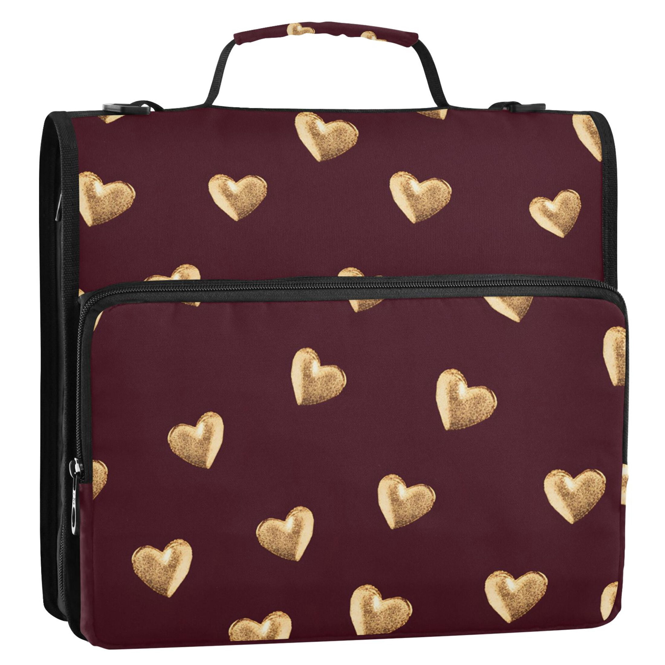 ALAZA Zipper Binder Valentines Golden Hearts 3 Ring Trapper Keeper File Folder Organizer Bag