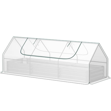8.6 x 3 x 1ft Raised Garden Bed with Mini Greenhouse, Galvanized Raised Garden Bed with Cover for Herbs and Vegetables, Small Greenhouse for Patio Garden Balcony, White and Silver