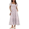 thumbnail image 3 of Women Summer Casual Square Neck Flutter Sleeve Boho Smocked A-Line Flowy Tiered Modest Midi Sun Dress with Pockets Style 2 XXXL, 3 of 8