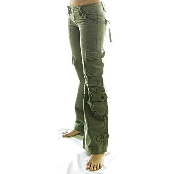 LilyLLL Womens Retro Cargo Trousers Army Loose Combat Wide Leg Pockets ...