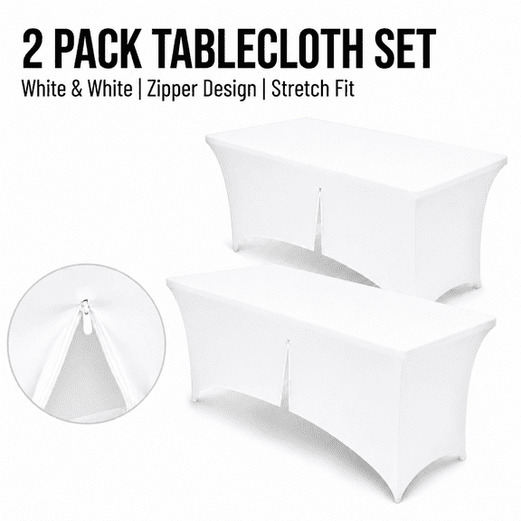 YOPINCO 2Pack Fitted Spandex Tablecloth with Zipper 6ft Rectangle, Wrinkle-Free Stretch Table Cover for Indoor & Outdoor Parties, Weddings & Banquets - Secure Fit