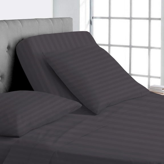 Top Split Queen 100% Egyptian Cotton 1000 Thread Count, Adjustable Beds -Top Split Queen Sheets Sets (4 Pcs) Split Down 39" inches from The Top - Dark Grey Stripe, 18" Deep Pocket