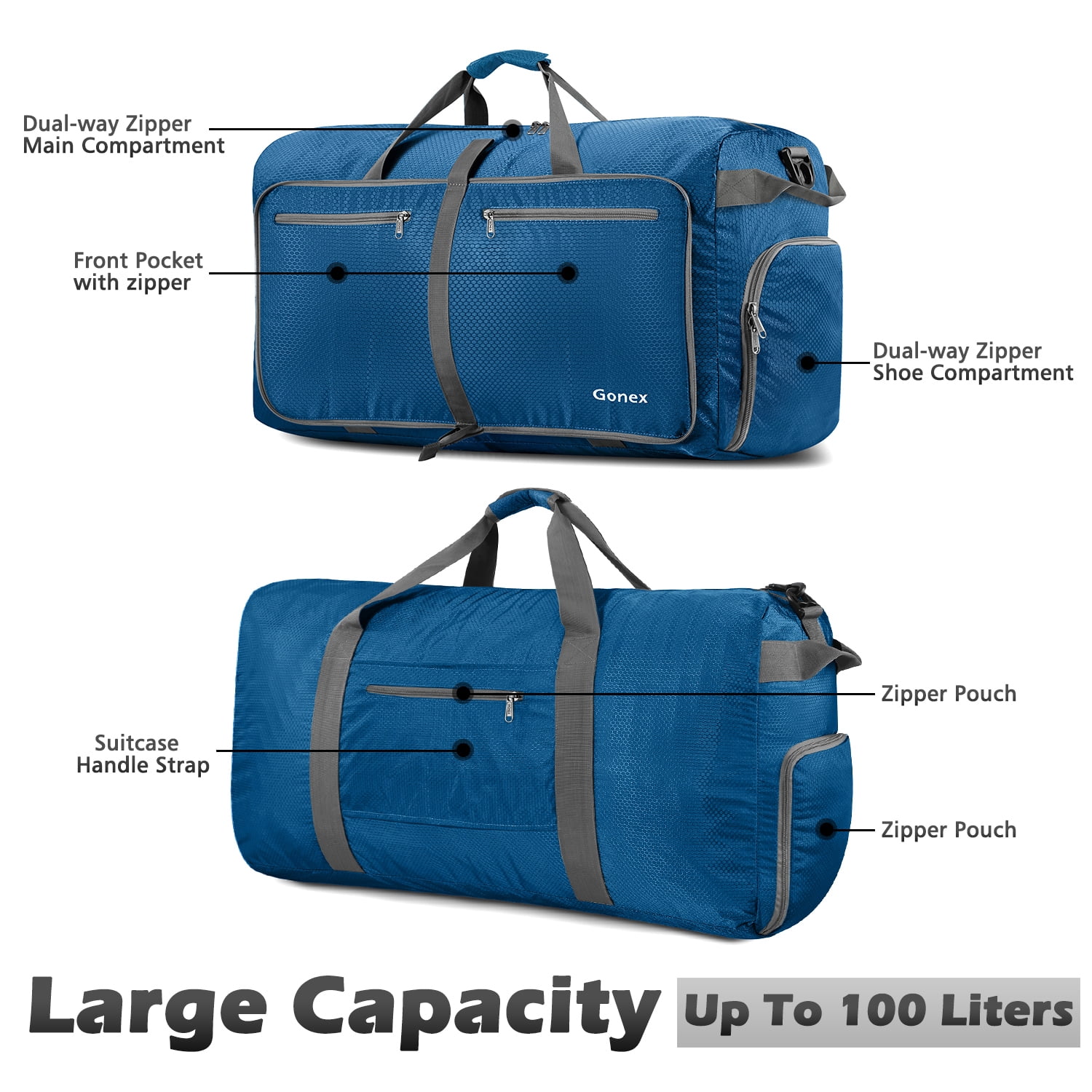 Gonex 100L Travel Duffle Bags 32" Large Foldable Weekender Bag Waterproof Overnight Bag with Shoes Compartment for Camping