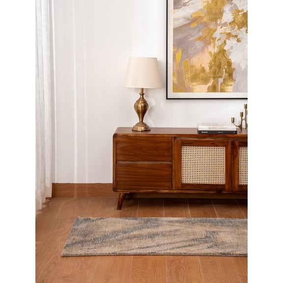 Rugsotic Carpets Hand Knotted Wool Area Rug 2'6''x6' Gray Abstract Runner Indoor Rug for Living Room, Bedroom Antimicrobial HM0019