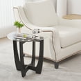 thumbnail image 2 of Gymax 23.5'' Round Side Table w/ Glass Tabletop Cross-shaped Solid Rubber Wood Frame, 2 of 10