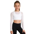 thumbnail image 2 of Hansber Kids Girls Long Sleeve Yoga Sports Crop Top Mesh Cropped Sweatshirt Hip Hop Jazz Dancewear White 14, 2 of 6