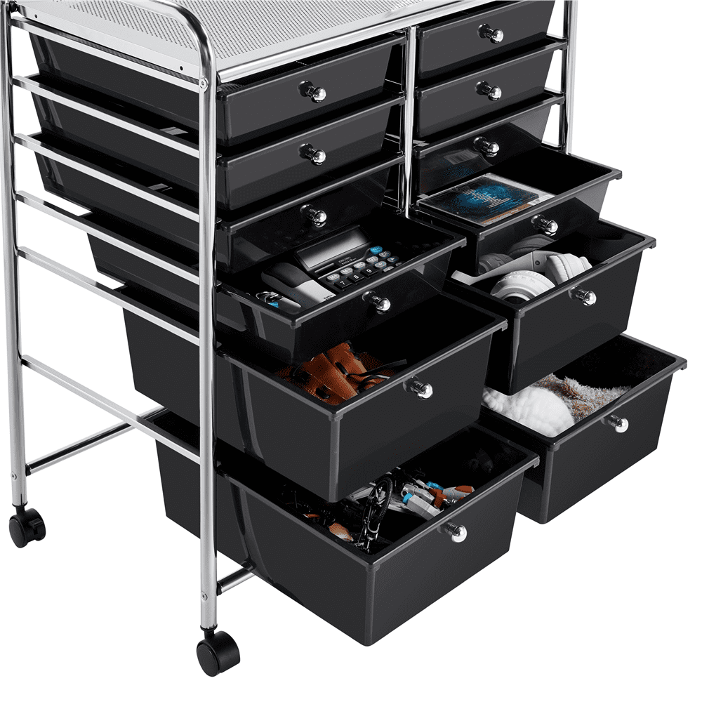 Alden Design 12 Drawer Rolling Storage Cart Organizer with Lockable Wheels, Black