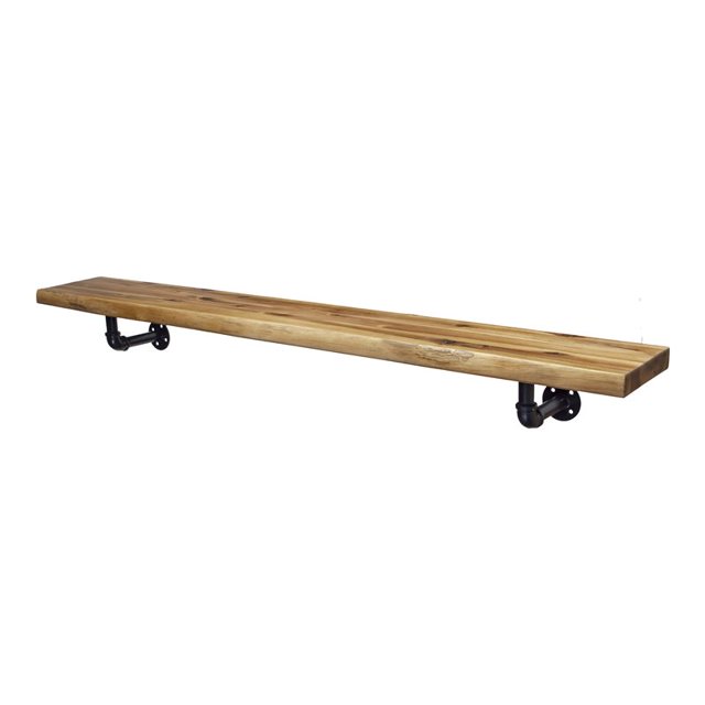 JR Home 45" Wood Live Edge Mantel Shelf with Metal Pipefitter Corbels in Natural