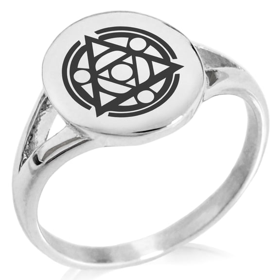 Stainless Steel Alteration Magic Rune Minimalist Oval Top Polished Statement Signet Ring