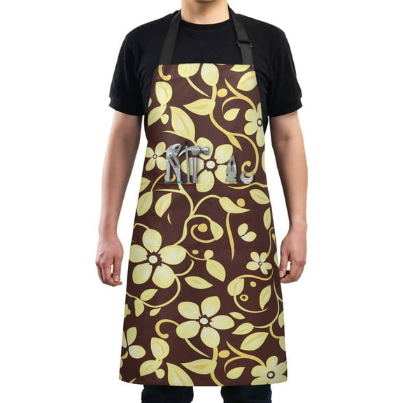 Kitchen Apron with 2 Pockets Adjustable waterproof Cooking Aprons for Women Men Chef Vintage Flowers and Vines