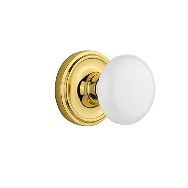 Nostalgic Warehouse 716855 Rosette Classique avec Poignée de Porte en Porcelaine Blanche, Intimité - 2.375", Laiton Non Laqué