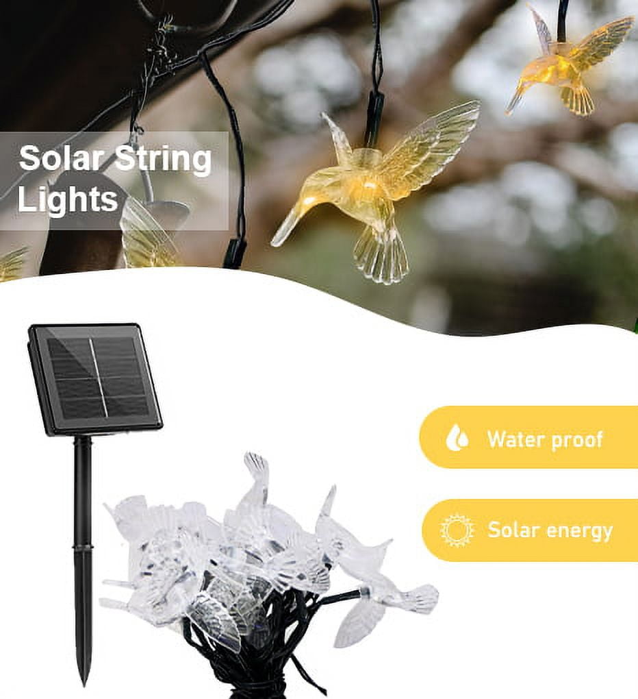 Perfect Holiday 30 LED Solar String Lights,Waterproof with Bird Design Bulbs for Outdoor Home decor, Christmas, Parties, Garden - Warm White