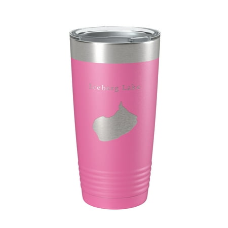 

Iceberg Lake Map Tumbler Travel Mug Insulated Laser Engraved Coffee Cup Montana 20 oz Pink