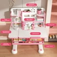 thumbnail image 4 of Pimsoran Kids Desk and Chair Set for Girls 8-12, Height Adjustable Study Desk with Tiltable Desktop & Bookshelf, Pink Homework Desk with Storage Drawer & Book Stand, Bedroom Furniture for Teens, 4 of 7