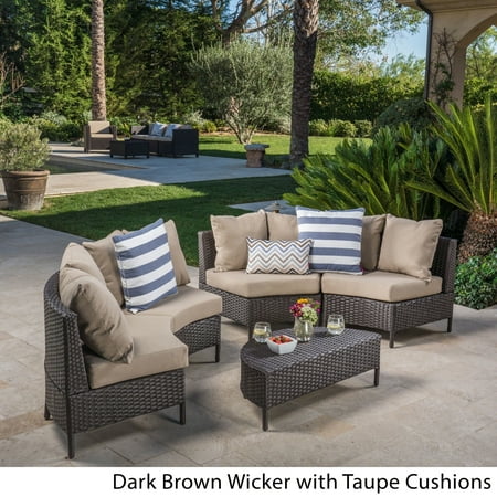Curved Patio Seating Christopher Knight Home Newton Outdoor 4 Seater Curved Wicker Sectional Sofa Set with Coffee Table by ()