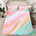 thumbnail image 3 of Feelyou Women Fashion Marbling Twin Sheet Sets, Dreamy Abstract Ombre Twin Fitted Sheet, Marble Artwork Pink Green Flat Sheet, Luxury Bedroom Decor, 3-Piece, 3 of 8
