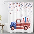 thumbnail image 1 of HVEST 4th of July Shower Curtain Blue Red Stars Falling Independence Day Shower Curtain for Bathroom, American Flag Red Truck Fireworks Bath Curtain with Hooks Holiday Decorations,60W X 72L Inches, 1 of 6