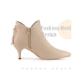 thumbnail image 3 of Unique Bargains Pointed Toe Bow Zip Kitten Heel Ankle Booties for Women Beige (Size 7.5), 3 of 4