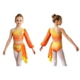 thumbnail image 2 of iiniim Girls Lyrical Dance Outfit One Shoulder Long Puff Sleeve Crop Top With Applique Asymmetrical Skirt Set Orange 10, 2 of 7