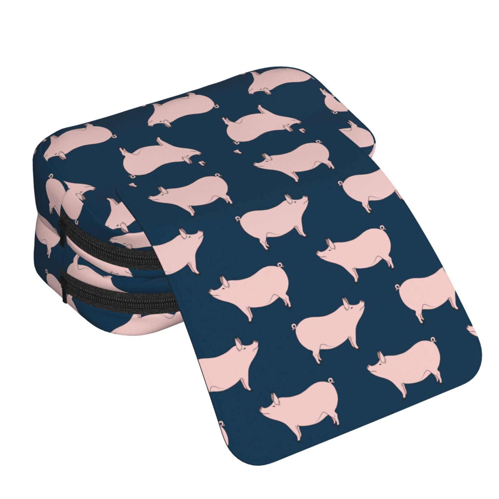 Rateoe Pig 1 Pattern Double Clamshell Pen Case, Storage Organizer with Two Zipper Compartments– Holds Up to 50 Pencils & Pens