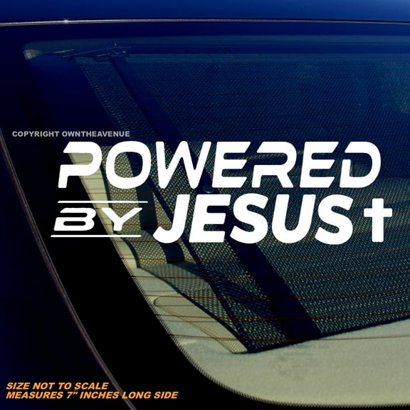 Powered By Jesus Christian Cross Religious Christ V01 Vinyl Sticker Decal 5"