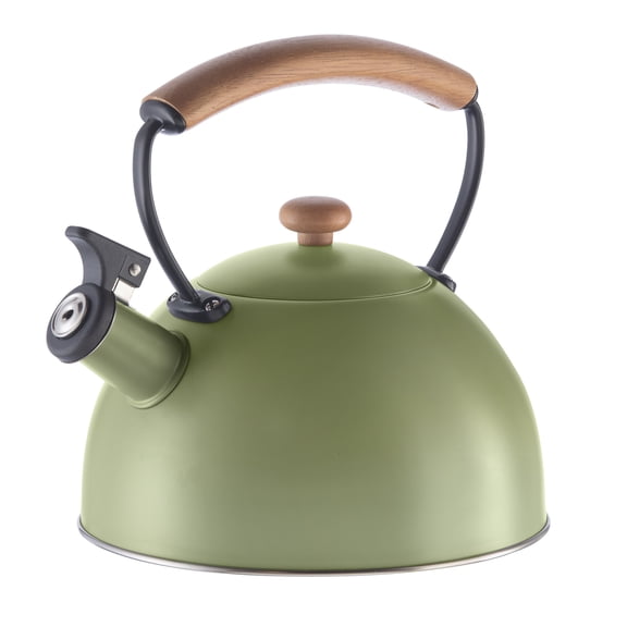 Stainless Steel, Wood Handle, Whistling Tea Kettle (2.5 lt, 85 oz)