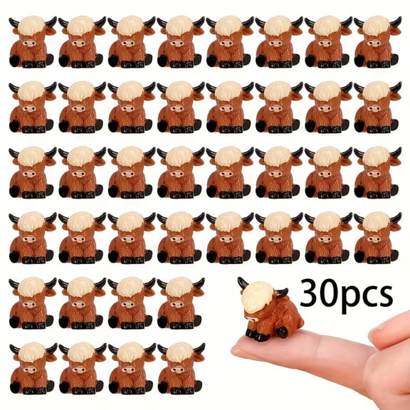 SolTerra 30-Piece Mini Highland Cow Statues, Resin Animal Figurines for DIY Crafts, Fairy Gardens, and Holiday Home Decor