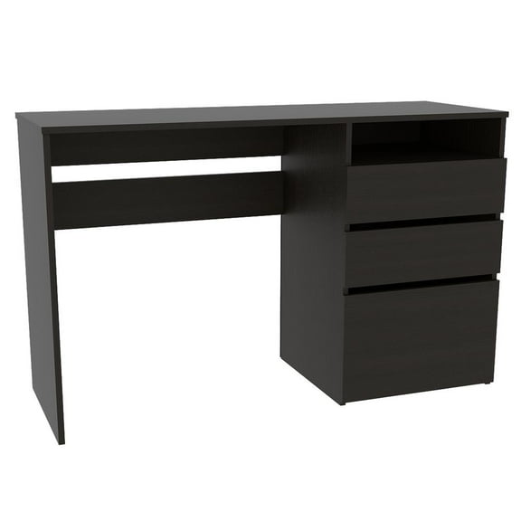 DEPOT E-SHOP Kenai 3 Drawer Computer Desk - Wood Desk with Shelf - Compact Writing Desk-Color:Black