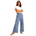 thumbnail image 4 of Linen Pants Women Wide Leg Casual Summer Vacation Outfits Travel Beach Pants Elastic Waist Ankle Split with Pockets Blue XL, 4 of 7