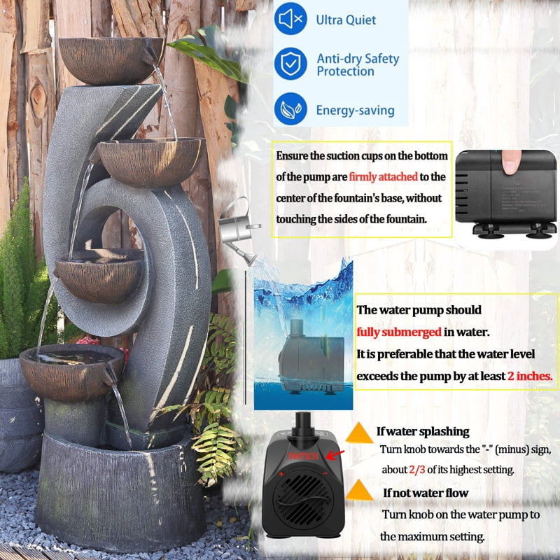 Garden Springs Zen Zone 5-Tiered Polyresin Water Fountain with LED Lights
