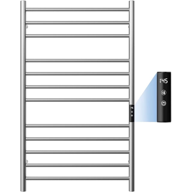 Towel Warmers for Bathroom Heated Towel Rack Wall Mounted with LED Intelligent Touch Screen Timer Fast Heating Plug-in Brushed Nickel
