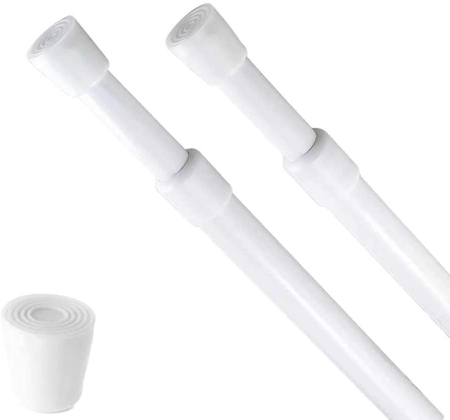 Tension Rods 28 to 43 Inches-2 Pack Spring Tension Rods,Adjustable Extension Steel Spring Rods Closet Rod Cupboard Bars Tension Curtain Rod for Windows,Kitchen, Bathroom,Cupboard,Wardrobe (White)