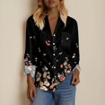 thumbnail image 3 of Floral Linen Shirt for Women Spring Summer Boho Front Button Down Tops Vintage Casual Long Sleeve Oversized Tees Top, 3 of 6