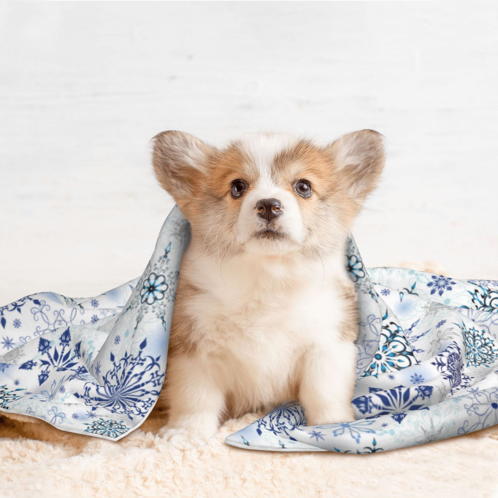 Naloa Retro ice blue snowflakes Dog Blanket, 3 Sizes Cat Blanket for Indoor Cats Large Medium Small Dog Gifts-Small