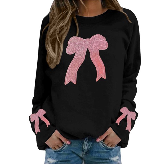 Women Fashion Cute Casual Print Round Neck Hoodless Long Sleeve Hoodie